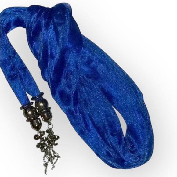 Fashion Scarf in Royal Blue w/ Silver Tone Metal and Rhinestone accents - Picture 4 of 4